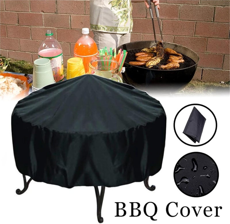 Sturdy 2pcs Black Waterproof Patio Fire Pit Cover Round Table BBQ Accessories Grill Anti-UV Dust Rain Barbecue Supplies(102x45cm) - Image 3