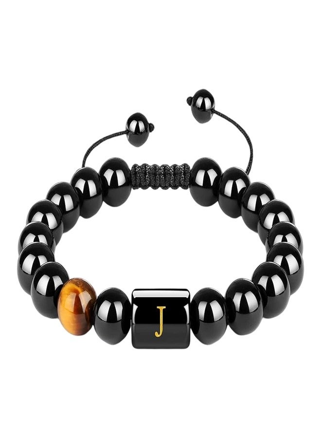 Dhdgzq Initials Bracelets for Men Letter Link Handmade Natural Black Onyx Tiger Eye Stone Beads Braided Rope Meaningful Bracelet,for Men Women Jewelry Gifts - Image 1