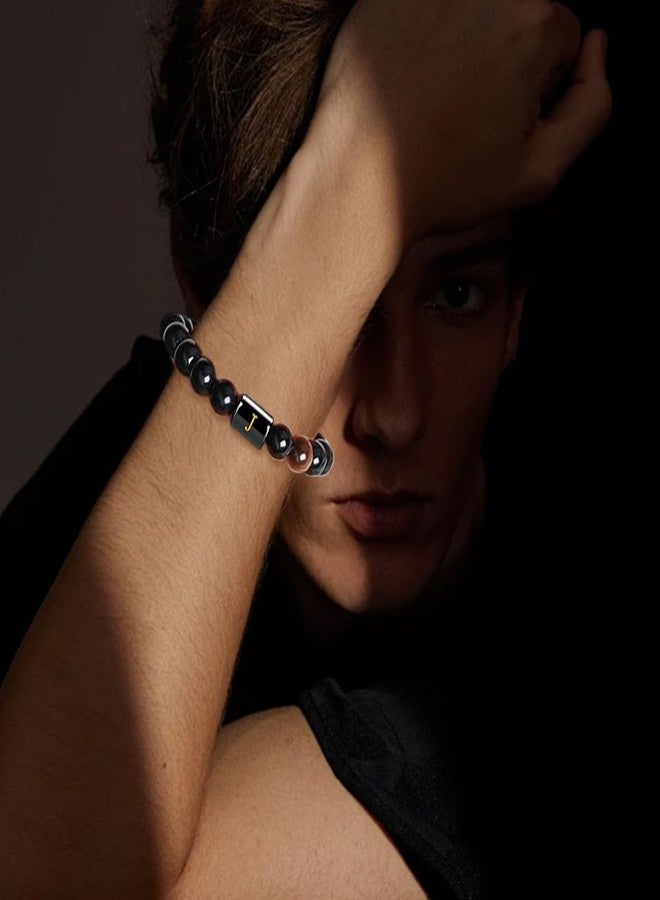 Dhdgzq Initials Bracelets for Men Letter Link Handmade Natural Black Onyx Tiger Eye Stone Beads Braided Rope Meaningful Bracelet,for Men Women Jewelry Gifts - Image 3