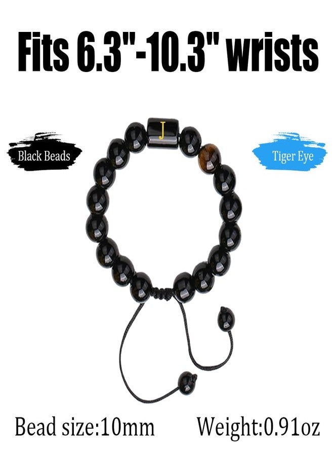 Dhdgzq Initials Bracelets for Men Letter Link Handmade Natural Black Onyx Tiger Eye Stone Beads Braided Rope Meaningful Bracelet,for Men Women Jewelry Gifts - Image 5
