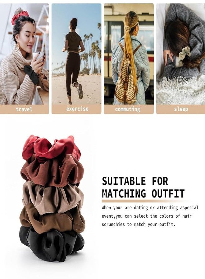 CHIROGRAPHY 5 Pieces Oversized Satin Hair Scrunchies,Satin Hair Accessories for Women Thick Thin Hair,Hair Ties Scrunchies for Girls Ponytails Holders, luxury plain scrunchies (multicolor) - Image 5