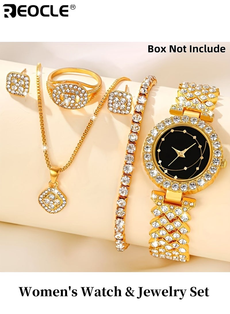 ريوكل نسائي ساعات ومجوهرات مجموعة مع موضة كاجوال كوارتز ساعة يد قلادة سوار أقراط أنيقة أنيقة مناسبة للارتداء اليومي للحفلات مناسبات خاصة هدية مثالية للنساء للسيدات للبالغين - Image 1
