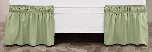 Toodou Easy to Install Wrap Around Sage Green Bed Skirt Three Fabric Sides Elastic Dust Ruffled 16 Inch Tailored Drop, Fade Resistant, King Bed Skirt - Image 3