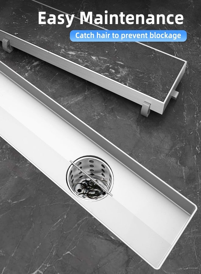 HTOH Shower Drain Offset for Bathroom: 24-Inch Brushed Nickel Linear Shower Drain with Removable Tile Insert Grate - 304 Stainless Steel Rectangular Shower Floor Drain Side Outlet with Hair Catcher - Image 4