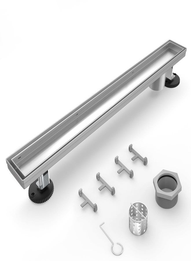 HTOH Shower Drain Offset for Bathroom: 24-Inch Brushed Nickel Linear Shower Drain with Removable Tile Insert Grate - 304 Stainless Steel Rectangular Shower Floor Drain Side Outlet with Hair Catcher - Image 1
