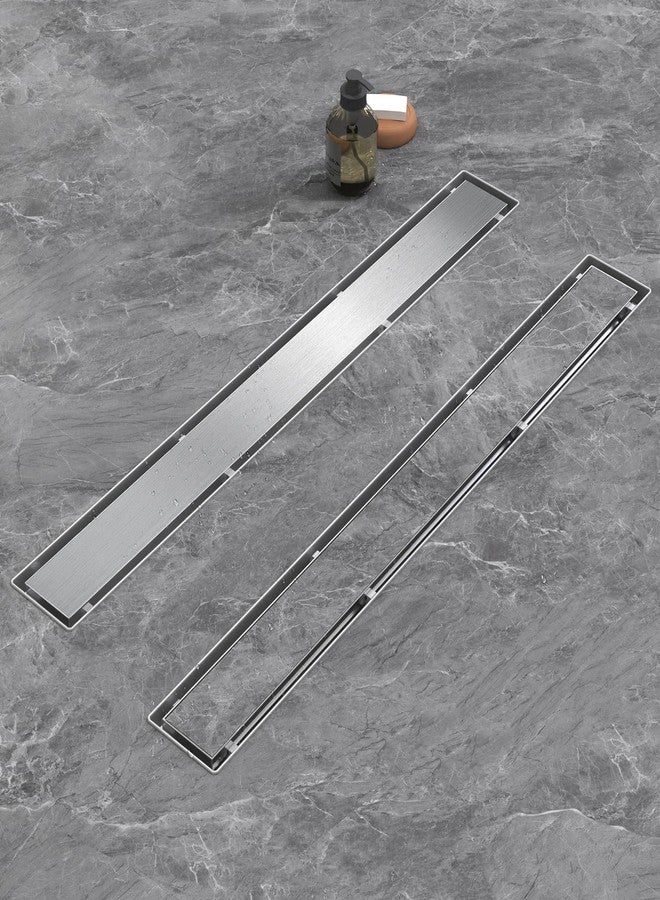 HTOH Shower Drain Offset for Bathroom: 24-Inch Brushed Nickel Linear Shower Drain with Removable Tile Insert Grate - 304 Stainless Steel Rectangular Shower Floor Drain Side Outlet with Hair Catcher - Image 2