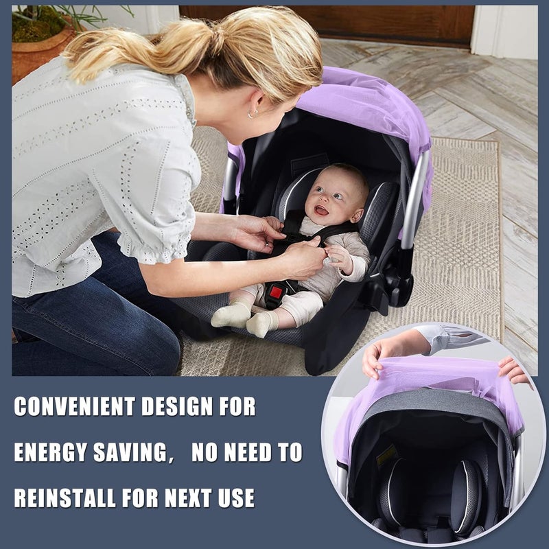 Sysmie Mosquito Net for Baby Car Seats, Infant Car Seat Insect Mesh Net, Breathable, Universal Fit for All Car Seats, Premium Quality: Machine Washable Durable & Long Lasting Infant Insect Netting (Purple) - Image 4
