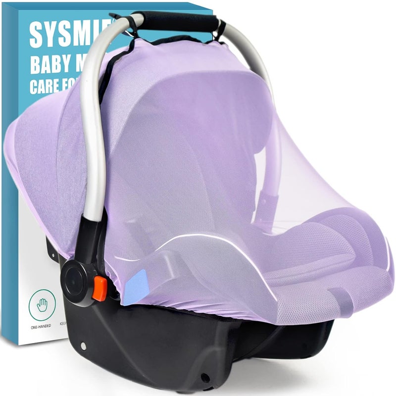 Sysmie Mosquito Net for Baby Car Seats, Infant Car Seat Insect Mesh Net, Breathable, Universal Fit for All Car Seats, Premium Quality: Machine Washable Durable & Long Lasting Infant Insect Netting (Purple) - Image 1