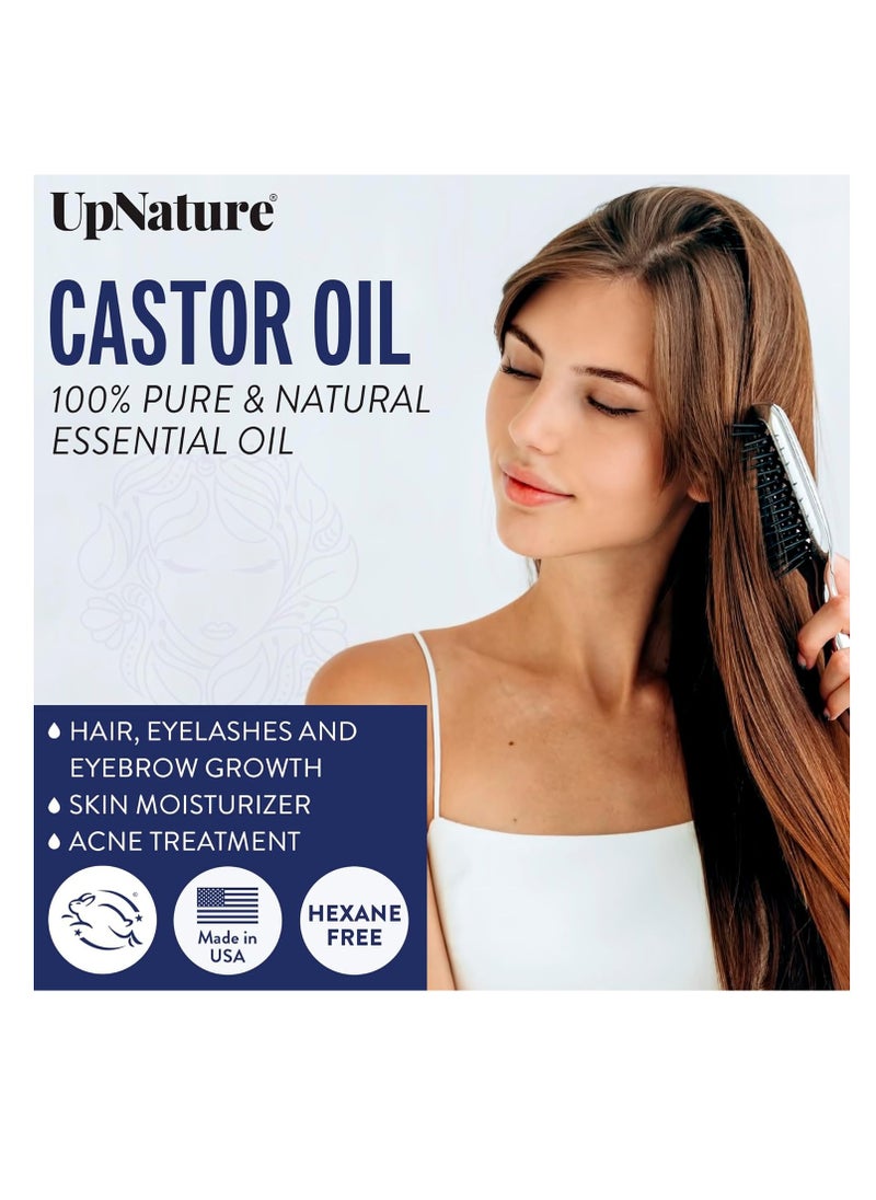 upnature - UpNature Castor Oil 4oz- 100% Pure Oil for Hair, Eyelashes & Eyebrows- Cold Pressed, Hexane Free, Made in USA- Stimulate Hair Growth & Moisturize Skin/Scalp-12pc Hair Treatment Kit - Image 1
