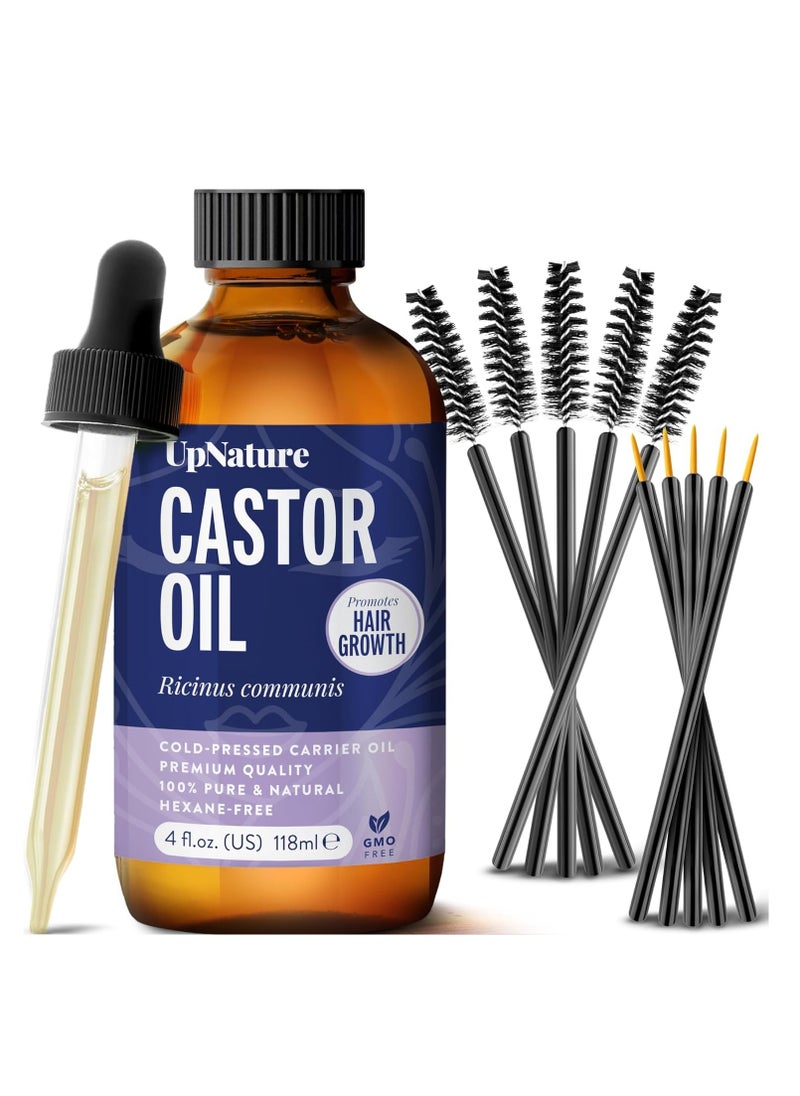 upnature - UpNature Castor Oil 4oz- 100% Pure Oil for Hair, Eyelashes & Eyebrows- Cold Pressed, Hexane Free, Made in USA- Stimulate Hair Growth & Moisturize Skin/Scalp-12pc Hair Treatment Kit - Image 1