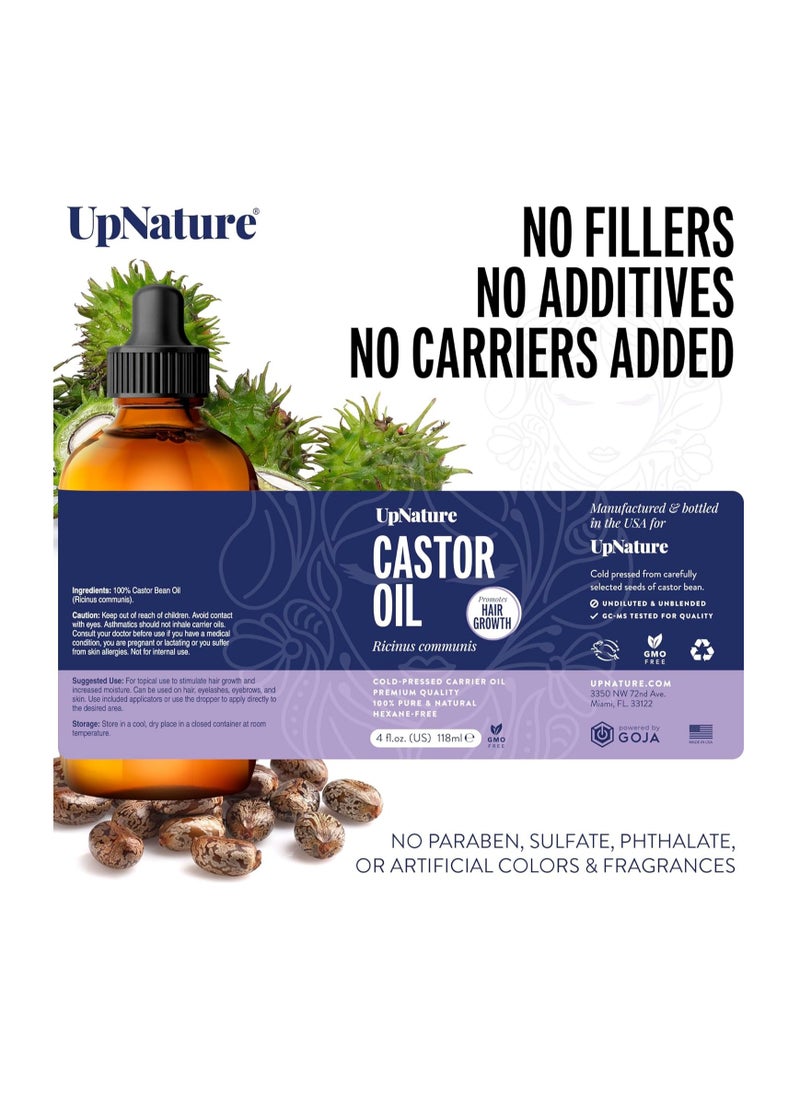 upnature - UpNature Castor Oil 4oz- 100% Pure Oil for Hair, Eyelashes & Eyebrows- Cold Pressed, Hexane Free, Made in USA- Stimulate Hair Growth & Moisturize Skin/Scalp-12pc Hair Treatment Kit - Image 1