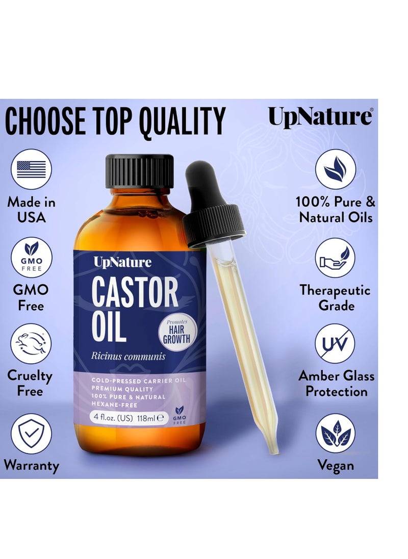 upnature - UpNature Castor Oil 4oz- 100% Pure Oil for Hair, Eyelashes & Eyebrows- Cold Pressed, Hexane Free, Made in USA- Stimulate Hair Growth & Moisturize Skin/Scalp-12pc Hair Treatment Kit - Image 1