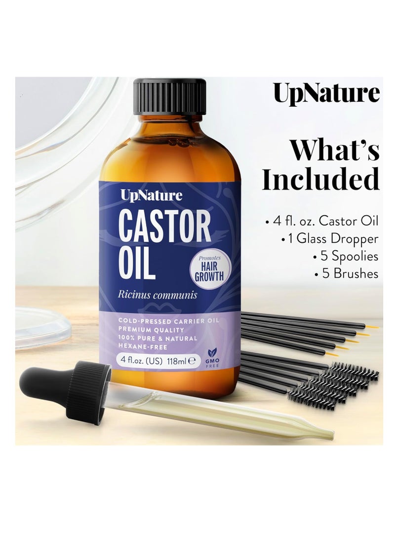 upnature - UpNature Castor Oil 4oz- 100% Pure Oil for Hair, Eyelashes & Eyebrows- Cold Pressed, Hexane Free, Made in USA- Stimulate Hair Growth & Moisturize Skin/Scalp-12pc Hair Treatment Kit - Image 1
