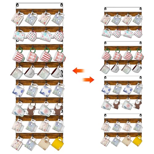 Huxitocan Rustic Wood Coffee Mug Rack - Wall Mount Cup Holder Shelf Storage for Kitchen, Home, Bar, Office (4 Pack, Holds 32 Mugs) - Image 3