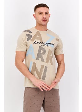 Gazzarrini Men Round Neck Short Sleeves Graphic Print T-shirt, Beige  - Image 1