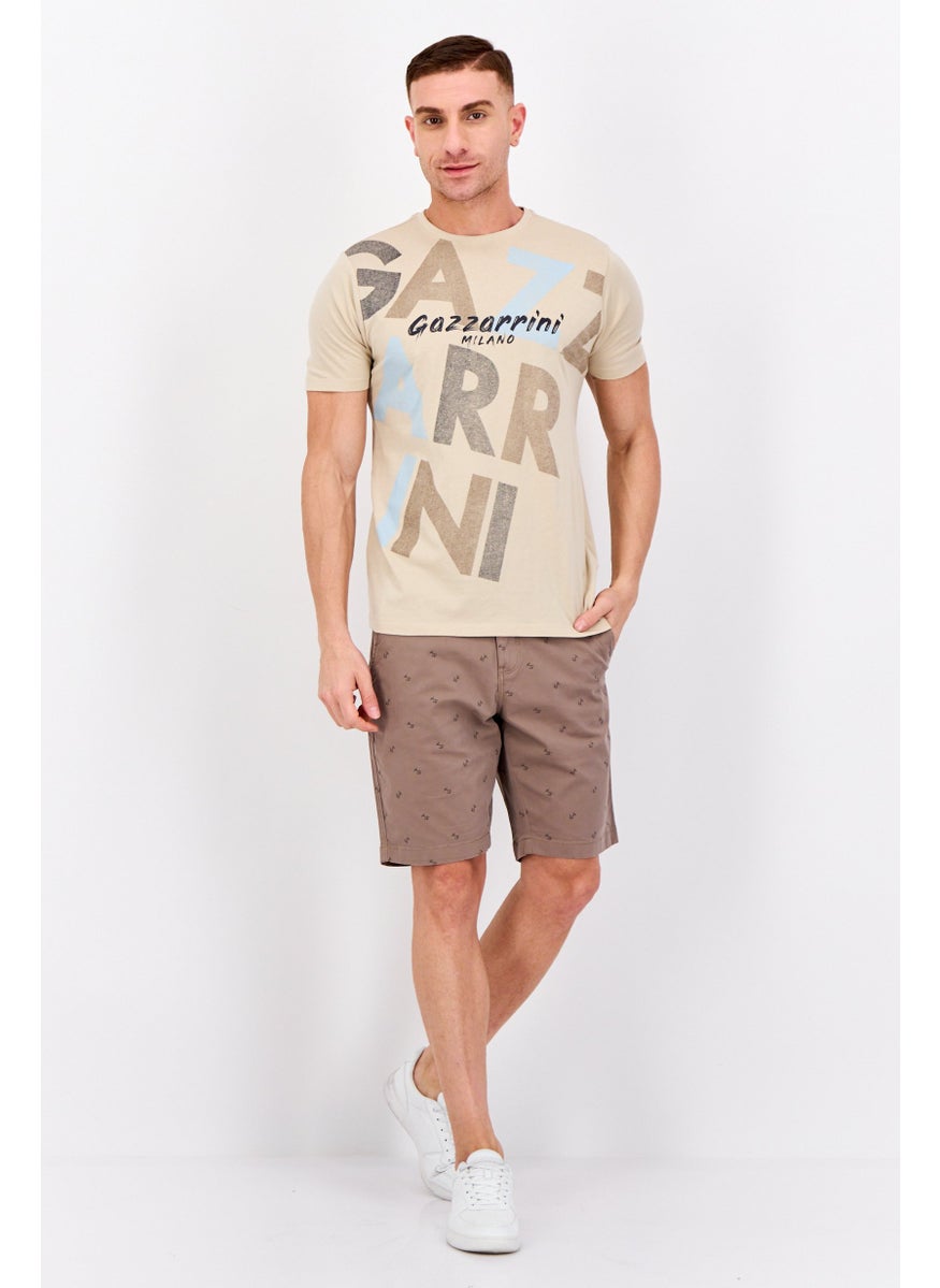 Gazzarrini Men Round Neck Short Sleeves Graphic Print T-shirt, Beige  - Image 4