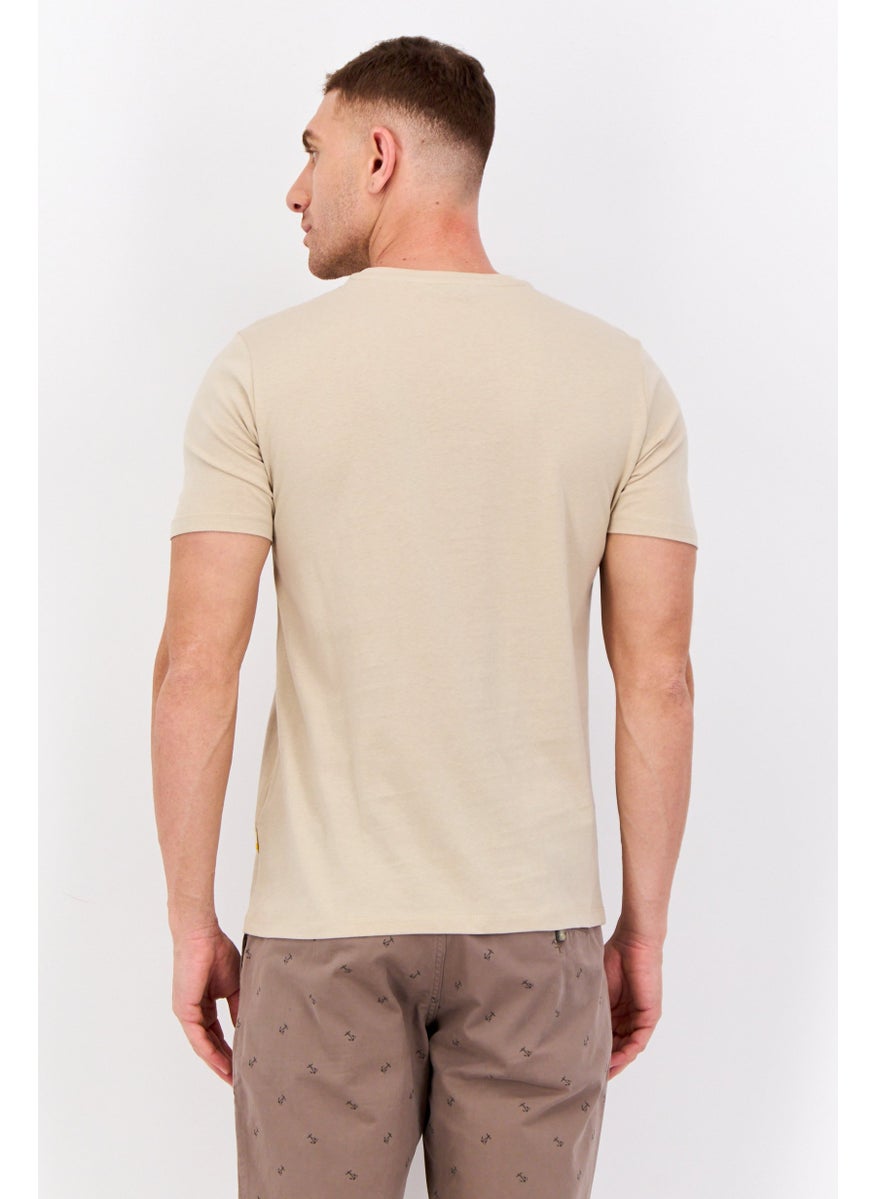 Gazzarrini Men Round Neck Short Sleeves Graphic Print T-shirt, Beige  - Image 2