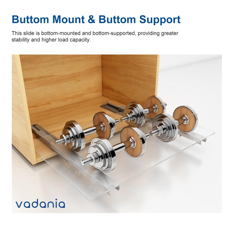 VADANIA 12" Undermount Drawer Slide, Soft Close, Bottom Mounted & Bottom Support, 88 lb Load Capacity, 3-Fold Full Extension, Invisible Drawer Slies,1 Pair(2-Pack) - Image 3