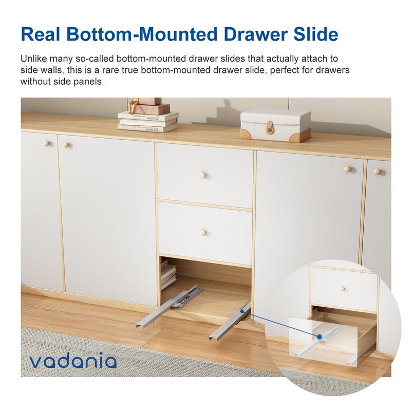 VADANIA 12" Undermount Drawer Slide, Soft Close, Bottom Mounted & Bottom Support, 88 lb Load Capacity, 3-Fold Full Extension, Invisible Drawer Slies,1 Pair(2-Pack) - Image 2