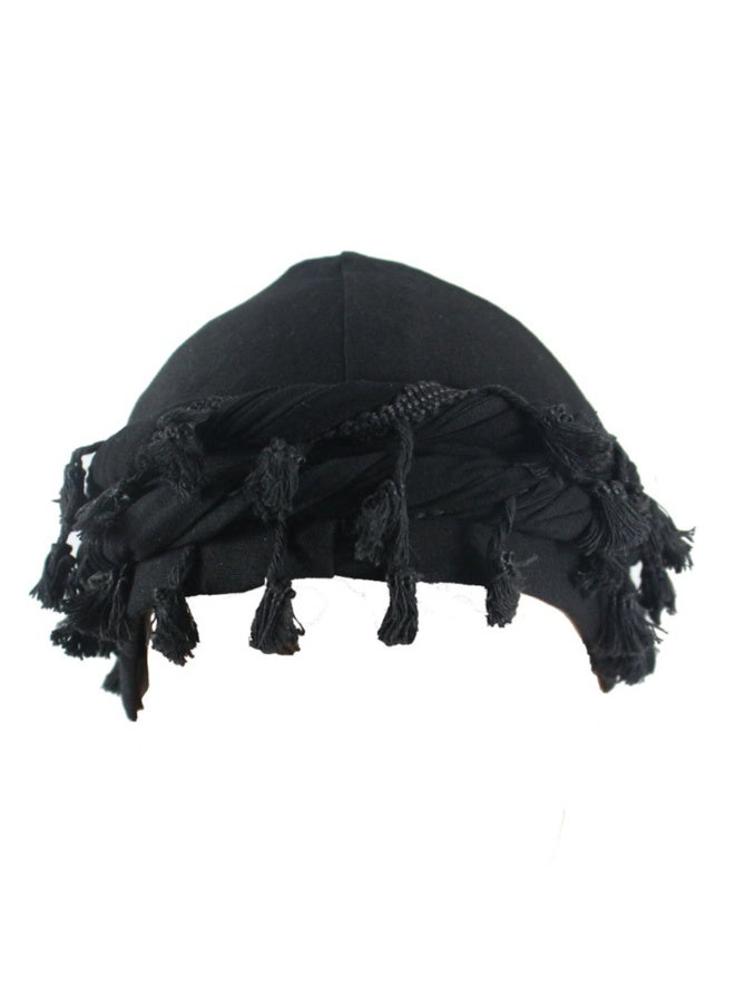 Men's Black Satin Lined Turban Head Wrap with Tassel Trim, Pre-Tied Stretch Sleeping Durag Cap - Image 5