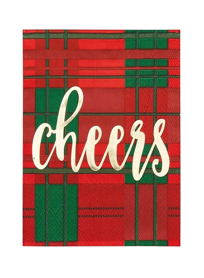 Juvale 50-Pack Plaid Disposable Cocktail Napkins - 5 x 5 in Folded, 10 x 10 in Unfolded - Red, Green & White Cheers Design - 3-Ply Absorbent Soft Party Napkins - Image 1
