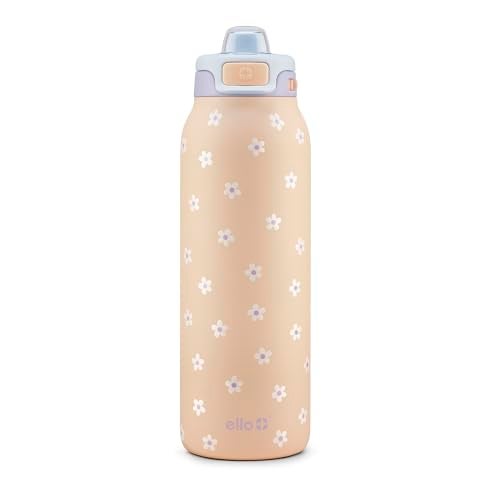 Ello Pop Fill 32oz Stainless Steel Water Bottle with Quick Fill Technology Double Walled and Vacuum Insulated Metal Leak Proof Locking Lid Sip and Chug Reusable BPA Free Gloss Daisies - Image 1