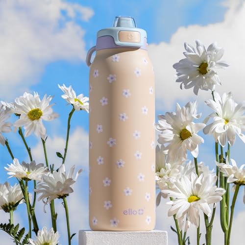 Ello Pop Fill 32oz Stainless Steel Water Bottle with Quick Fill Technology Double Walled and Vacuum Insulated Metal Leak Proof Locking Lid Sip and Chug Reusable BPA Free Gloss Daisies - Image 3