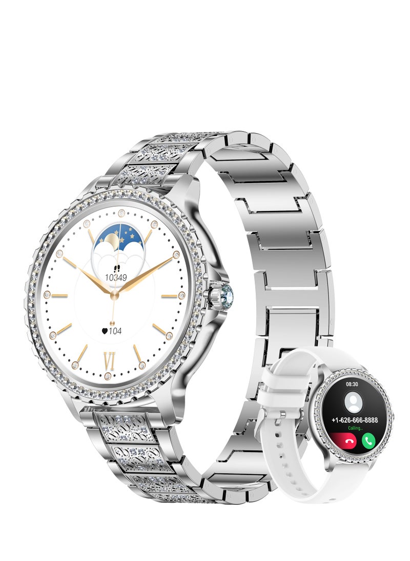 LIGE Women Smart Watch Stainless Steel Silver Luxury Diamonds decoration Ladies Sport Smartwatches 24H Heart Rate/Sleep Monitor IP67 Waterproof for Android IOS  - Image 1