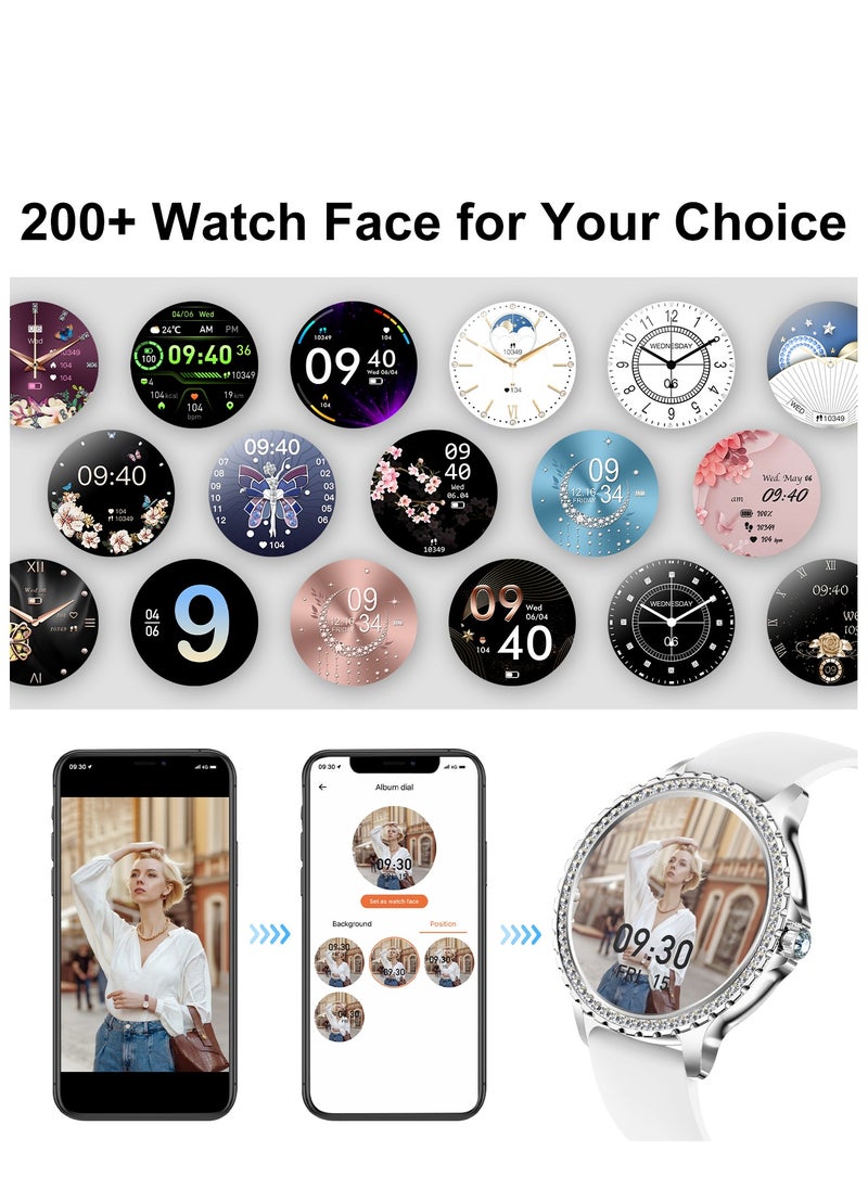 LIGE Women Smart Watch Stainless Steel Silver Luxury Diamonds decoration Ladies Sport Smartwatches 24H Heart Rate/Sleep Monitor IP67 Waterproof for Android IOS  - Image 2