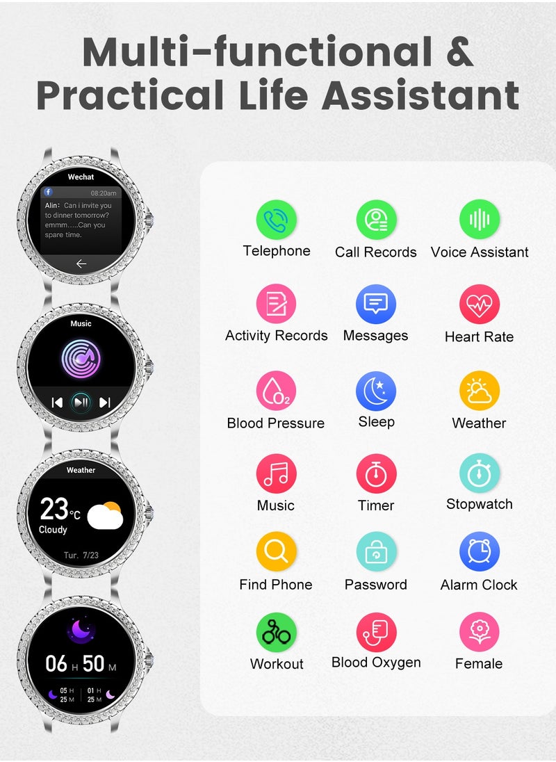 LIGE Women Smart Watch Stainless Steel Silver Luxury Diamonds decoration Ladies Sport Smartwatches 24H Heart Rate/Sleep Monitor IP67 Waterproof for Android IOS  - Image 3