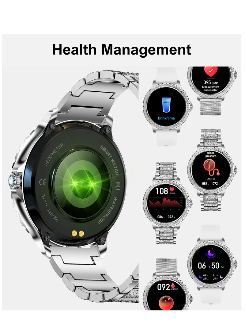 LIGE Women Smart Watch Stainless Steel Silver Luxury Diamonds decoration Ladies Sport Smartwatches 24H Heart Rate/Sleep Monitor IP67 Waterproof for Android IOS  - Image 4