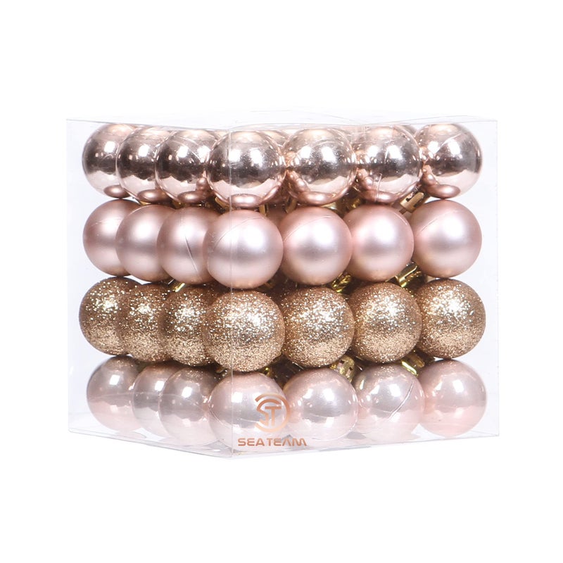 Sea Team 64Pack Christmas Ball Ornaments with Strings 30mm118Inch Mini Size Baubles Shatterproof Plastic Christmas Bulbs Hanging Decorations for Xmas Tree Holiday Wedding Party Rose Gold