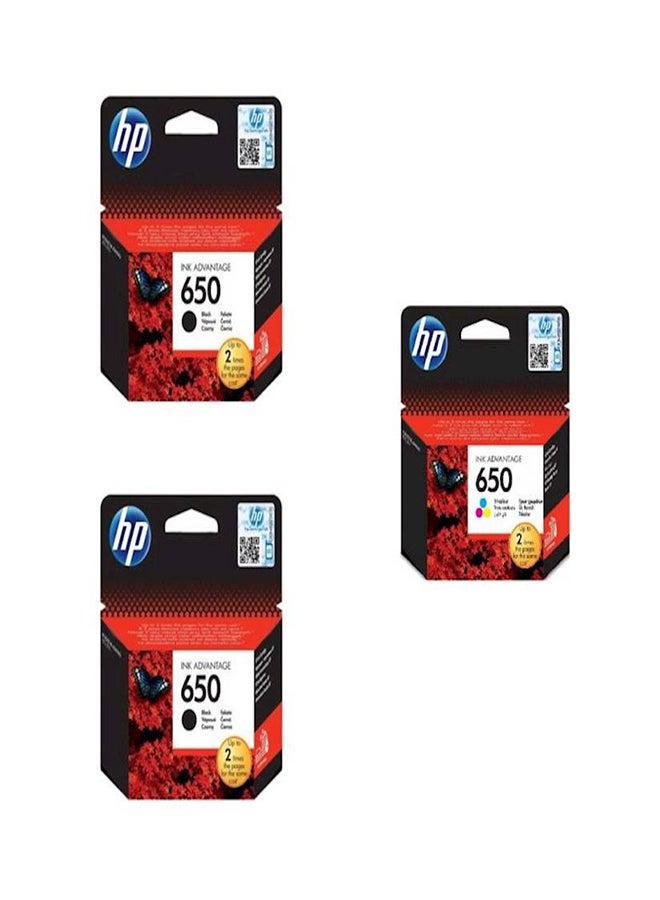 HP CZ101AK 650 Black Ink Cartridges, 2 Pieces and  CZ102AK 650 Tri Color Ink Cartridge Multi Colour - Image 1