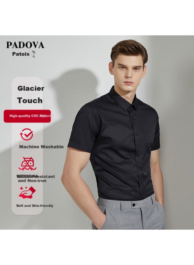 Patova Men's Short Sleeve Shirt Summer Solid Color White Shirt Men's Korean Slim Fit Business Casual Shirt Black M