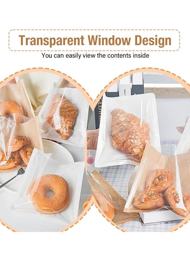 KASTWAVE 100 Pcs Heat-Sealable Bakery Bags, Cookie Bags, Translucent Candy Bags, Kraft Paper Food Bags for Cookie, Cake, Bread, Sandwich, Chocolate, Candy, Snack (7.1 * 7.5 in)  - Image 3