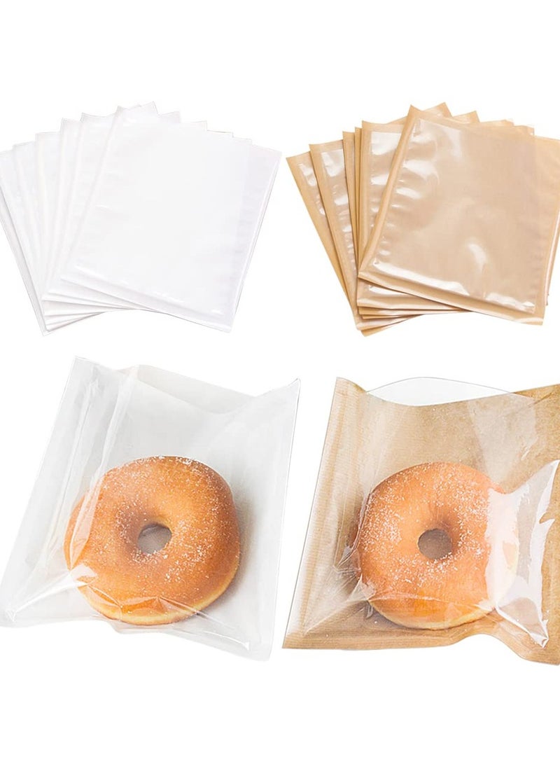 KASTWAVE 100 Pcs Heat-Sealable Bakery Bags, Cookie Bags, Translucent Candy Bags, Kraft Paper Food Bags for Cookie, Cake, Bread, Sandwich, Chocolate, Candy, Snack (7.1 * 7.5 in)  - Image 1