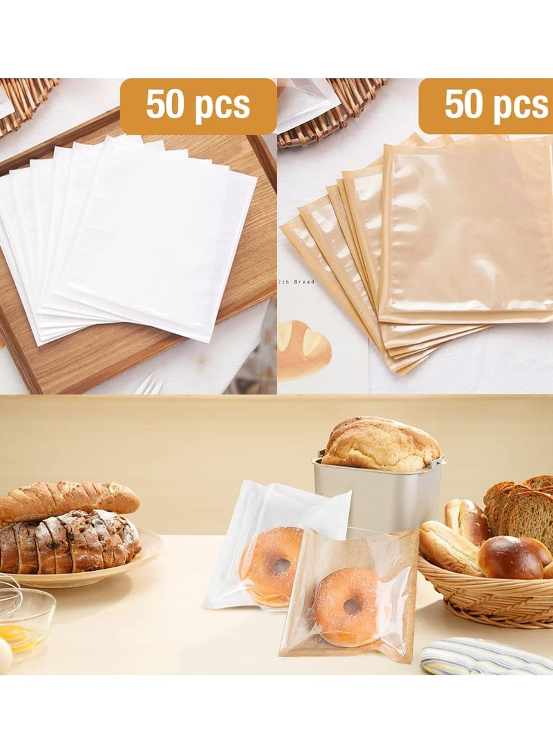KASTWAVE 100 Pcs Heat-Sealable Bakery Bags, Cookie Bags, Translucent Candy Bags, Kraft Paper Food Bags for Cookie, Cake, Bread, Sandwich, Chocolate, Candy, Snack (7.1 * 7.5 in)  - Image 2