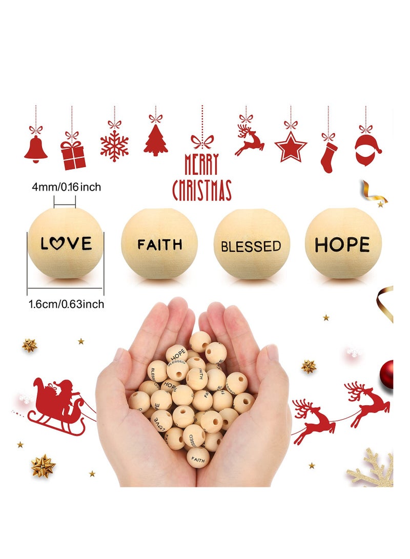 SYOSI 100 Pieces Words Beads, Inspirational Wooden Beads, Greeting Words Beads, Hope Faith Love Blessed Greeting Words Message Bead, Farmhouse for DIY Garland Home Party Decor Crafts Making - Image 2