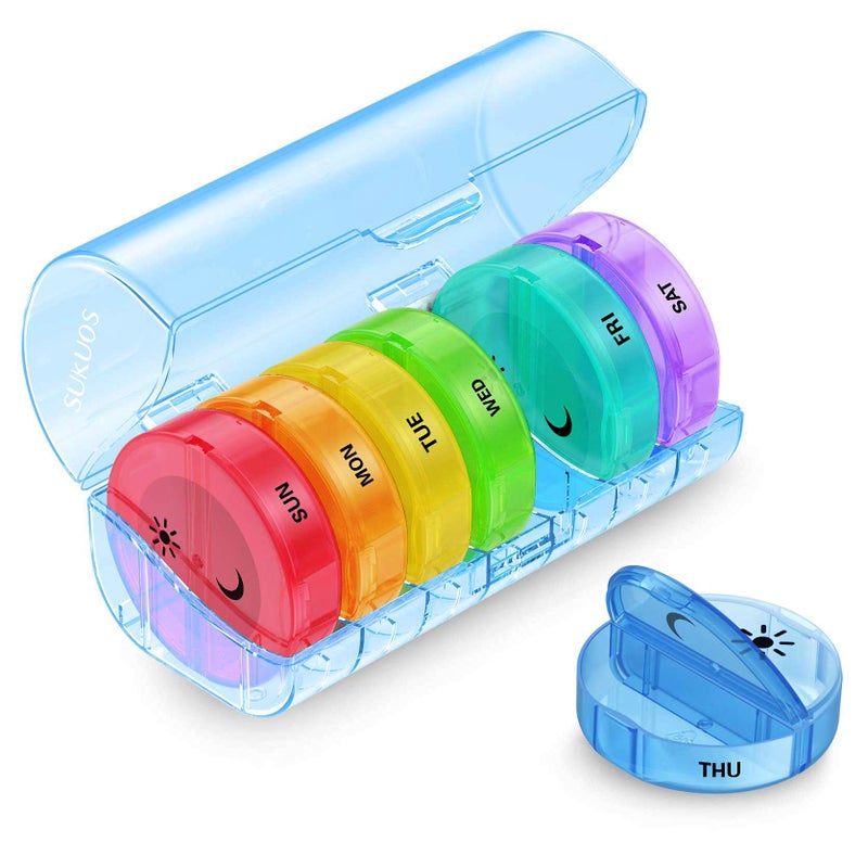 Sukuos Sukuos Large Weekly Pill Organizer 2 Times a Day Daily Pill Box 7 Day Easy to Open with Double Protection AM PM Pill Case for MedicineVitaminFish OilSupplements Blue 