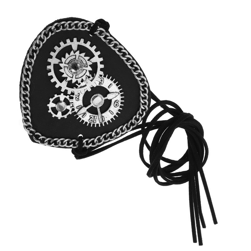 Masquerade Use Retro Designed Pirate Vintage Rivets Lace Leather Monocular Decoration Use Blindfold(Black) - Image 4