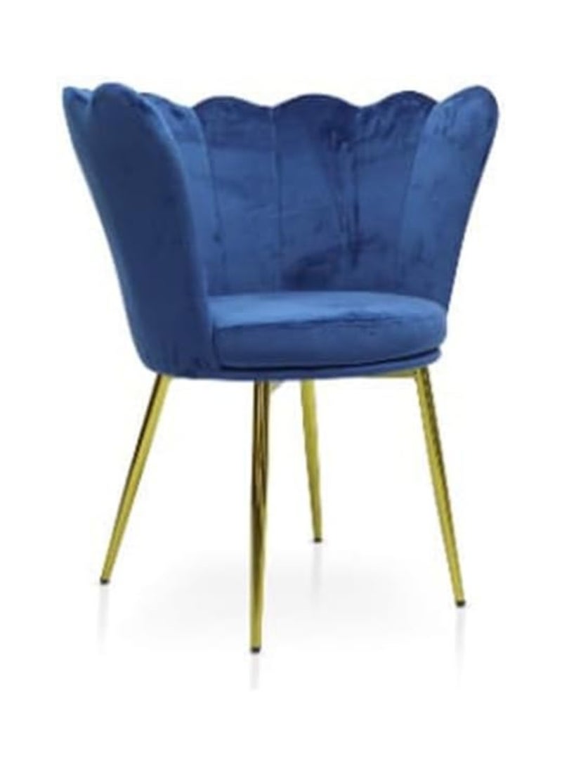 KARNAK Angela Flower Design Velvet Dining Chairs (1+2) Set of Upholstered Living Room Chair with Woven Back and Golden Metal Legs, Mid-Century Accent Side Chair for Dining Room, Living Room (Blue)  - Image 2