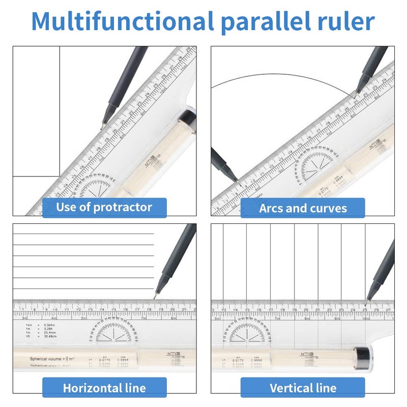 MyLifeUNIT Multi-Purpose Drawing Parallel Rolling Ruler, 12 Inch Drawing Design Ruler for Measuring, Drafting - Image 5