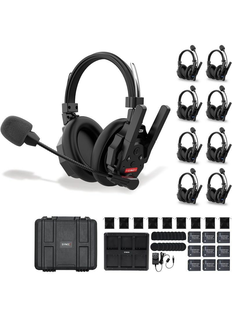 SYNCO XTALK XMAX9 Wireless Intercom Headset System Dual-Ear Team Communication Headsets 2.4GHz 500m Range Noise Reduction for Live Shows TV Production Film Stage Event 9-Person - Image 1