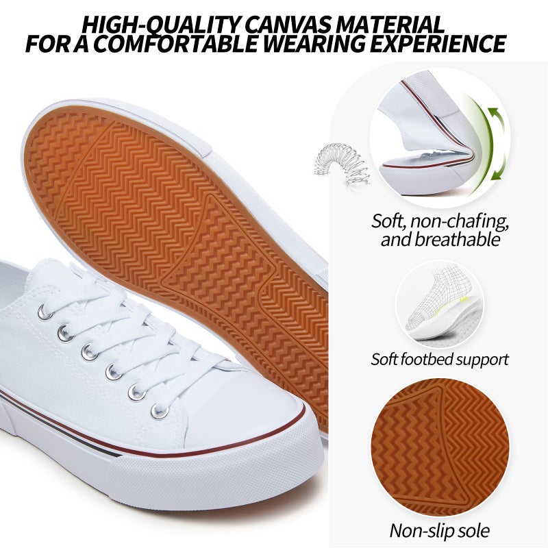Adokoo Canvas Tennis Shoes for Women Low Top Casual White Black Sneakers for Women Lace Up Fashion Comfortable Walking Shoes (White,9.5) - Image 4