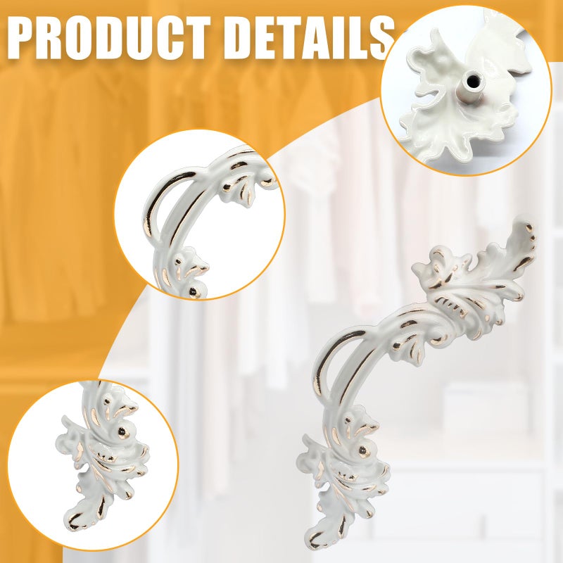 Cionyce 6 Pcs Vintage Cabinet Handles - Shabby Chic Furniture Drawer Pulls, European Style Antique Dresser Handles White & Gold Edge - Image 5