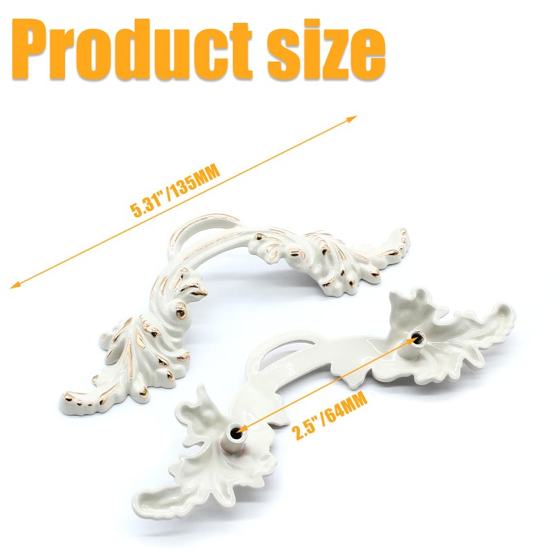 Cionyce 6 Pcs Vintage Cabinet Handles - Shabby Chic Furniture Drawer Pulls, European Style Antique Dresser Handles White & Gold Edge - Image 3