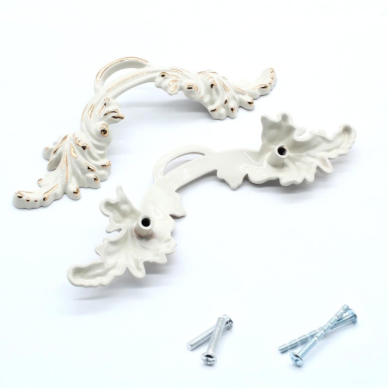 Cionyce 6 Pcs Vintage Cabinet Handles - Shabby Chic Furniture Drawer Pulls, European Style Antique Dresser Handles White & Gold Edge - Image 2