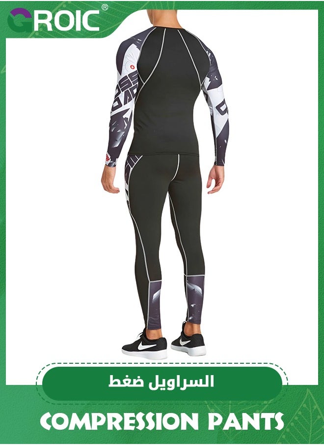 GROIC - Sports Running Set for Men, Men's Workout Compression Set Pants and Long Sleeve Shirts, Compression Shirt + Pants Skin-Tight Long Sleeves Quick Dry Fitness Tracksuit Gym Bottom Set - Image 1