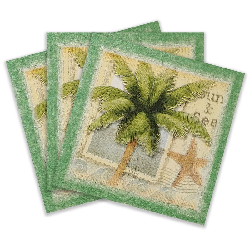 Zelten Colored Paper Cocktail Napkins, 20 Count Shabby Chic Napkins for Wedding, Dinner Tea Party Shower, Stamp Sun&Sea - Image 1
