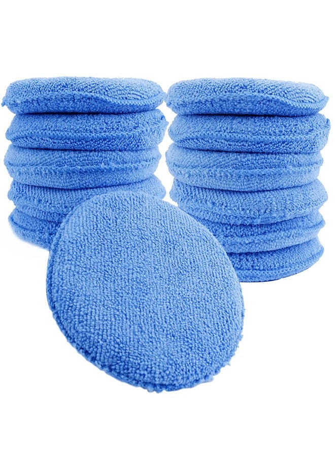 12pcs Microfiber Wax Applicator, 5 Diameter Ultra-Soft Microfiber Detailing Applicator Pads for Any Cars, Truck, Boat, Motorcycle and RV, Microfiber Round Foam Sponge Wax Polish for Hand Polish Blue - Image 1